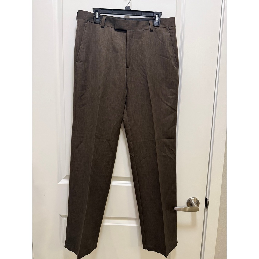 Kenneth Cole Reaction Mens Brown Heathered Flat Front Dress Pants 33x32